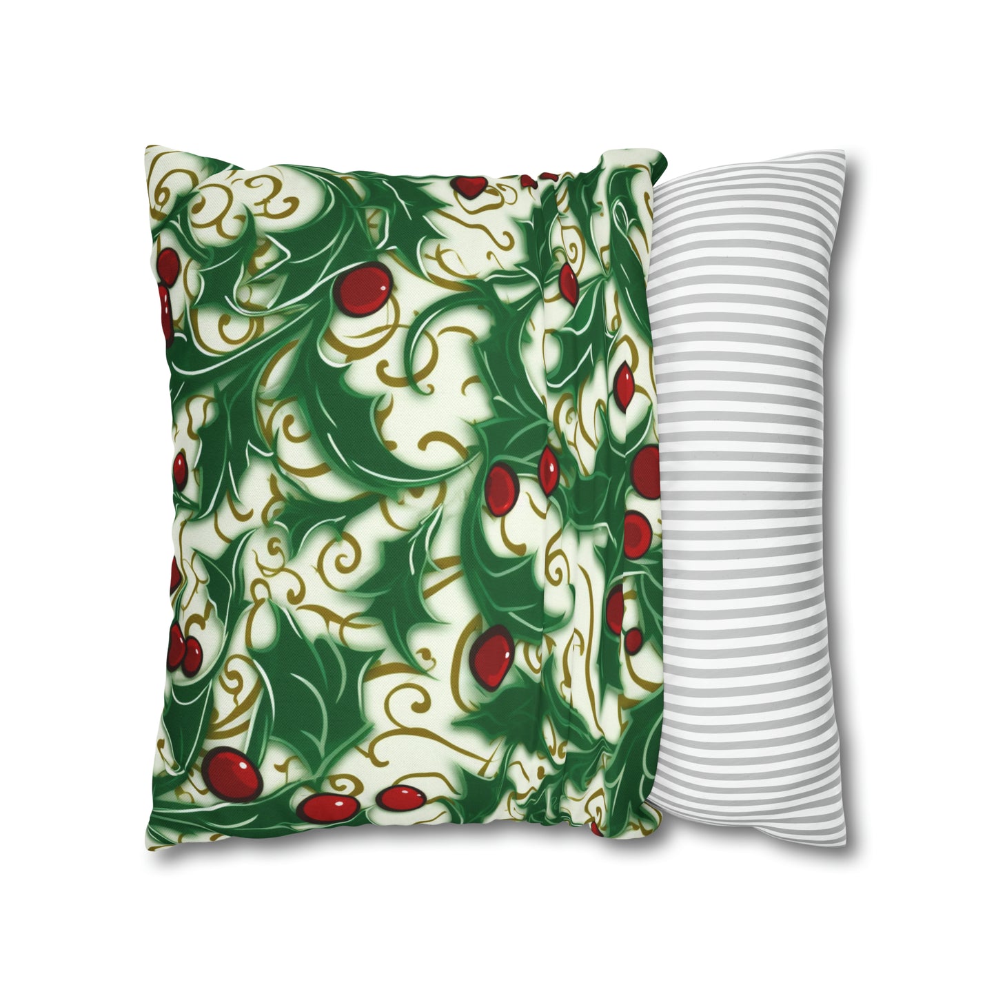 Holiday Elegance: Christmas Holly Swirls Design - Spun Polyester Square Pillow Case