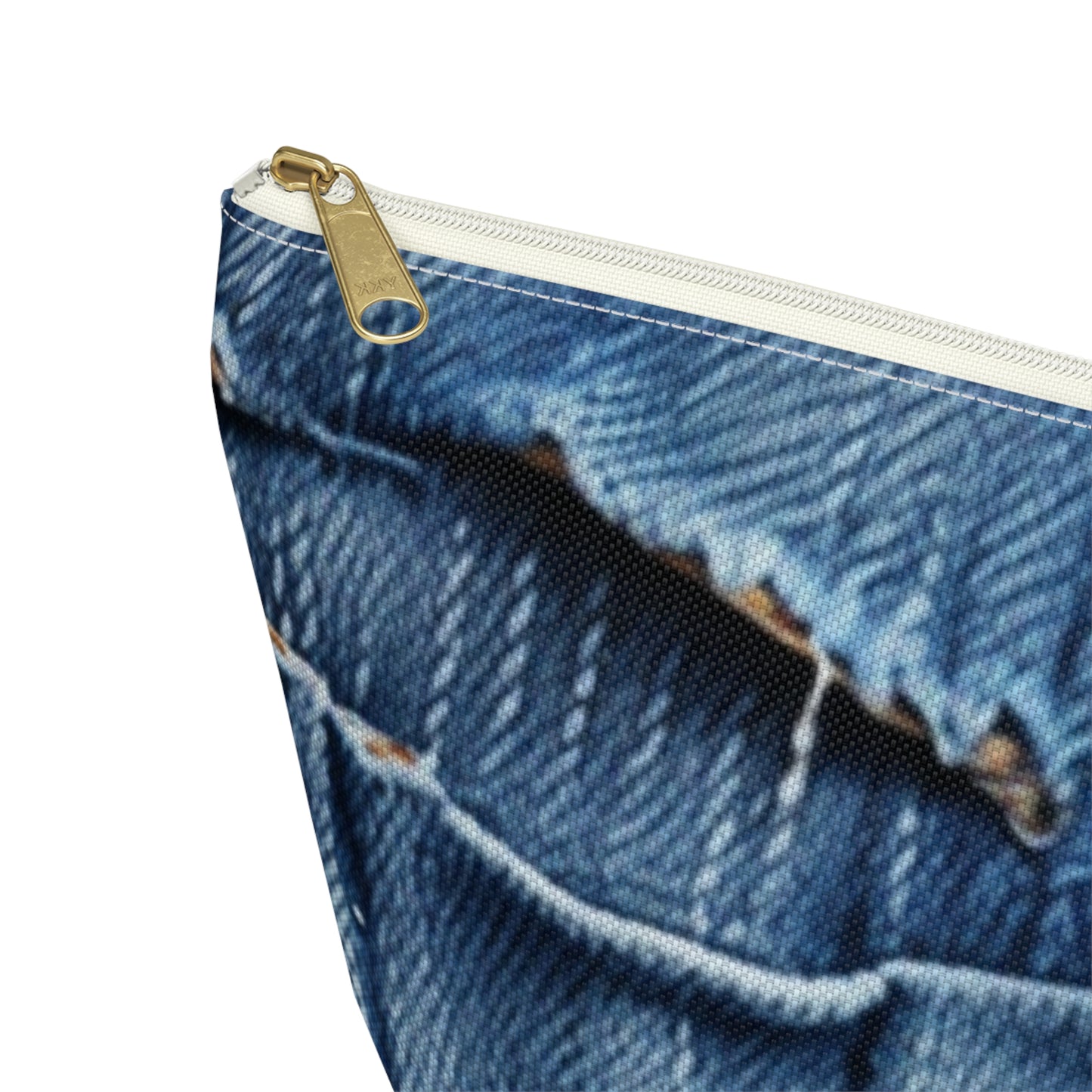 Midnight Blue Distressed Denim: Rugged, Torn & Stylish Design - Accessory Pouch w T-bottom