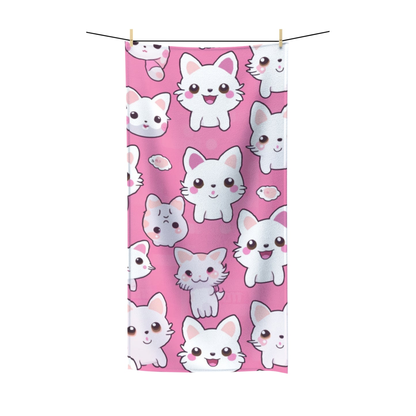 Adorable Cartoon-Style Anime Kitten, Cat, Kitty Pattern - Cute and Colorful - Towel