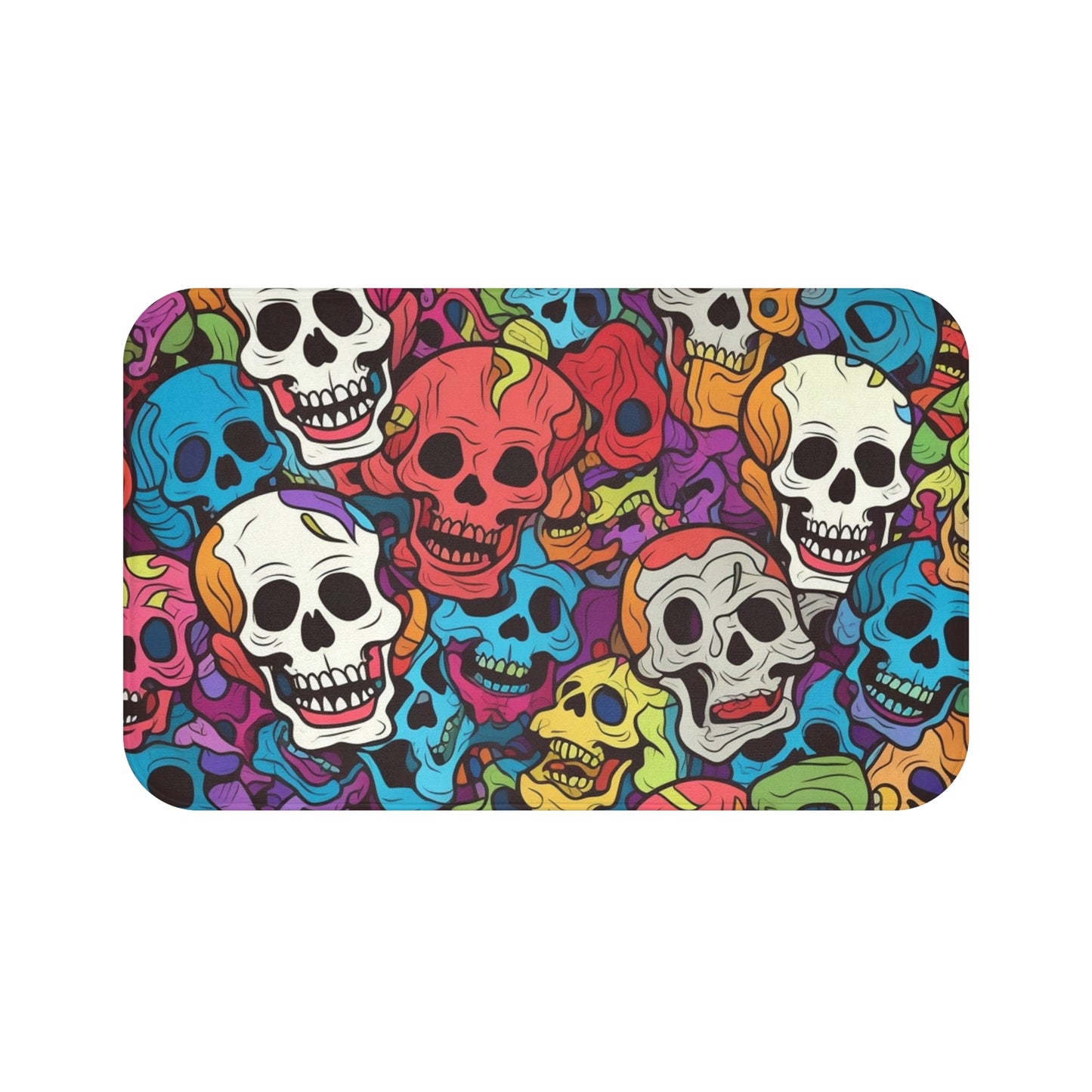 Patrón de cabeza de calavera de arco iris psicodélico, colores vibrantes - Alfombra de baño