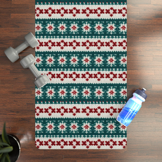Christmas Knit Crochet Holiday, Festive Yuletide Pattern, Winter Season - Rubber Yoga Mat