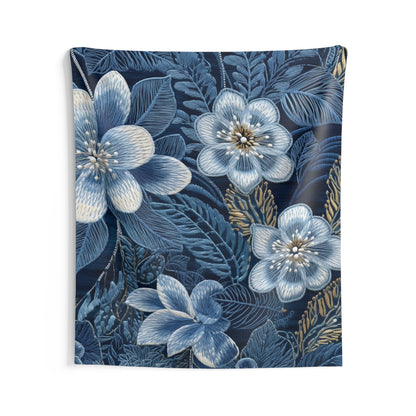 Blossom Embroidery Floral on Denim Style - Indoor Wall Tapestries