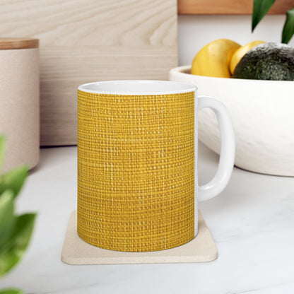 Radiant Sunny Yellow: Denim-Inspired Summer Fabric - Ceramic Mug 11oz