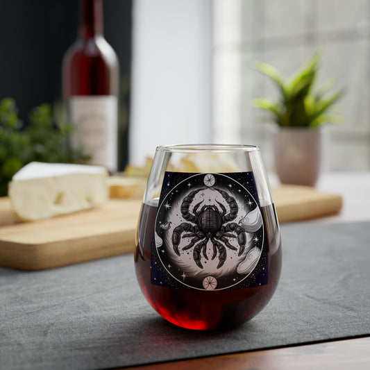 Scorpio Zodiac - High-Quality Clear Glass Stemless Wine Glass, 11.75oz - Mystical Starry Design