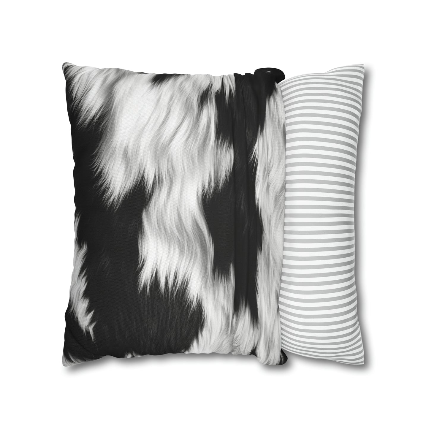 Cowhide on Hair Leather - Black and White - Designer Style - Spun Polyester Square Pillow Case