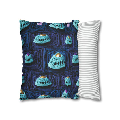 Spaceship UFO Crochet - Galactic Travel Ship - Alien Craft - Flying Saucer - Spun Polyester Square Pillow Case