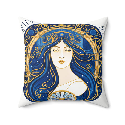 Virgo Zodiac Circular Symmetry in Gold Royal Blue - Spun Polyester Square Pillow