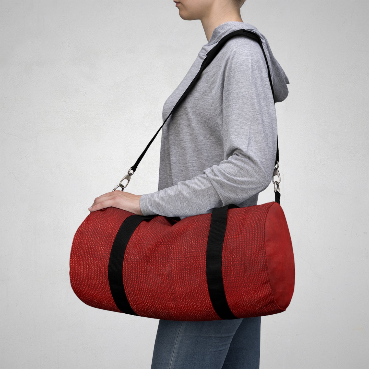 Juicy Red Berry Blast: Denim Fabric Inspired Design - Duffel Bag