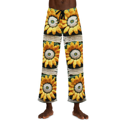 Sunflower Crochet Elegance, Granny Square Design, Radiant Floral Motif. Bring the Warmth of Sunflowers to Your Space - Men's Pajama Pants (AOP)