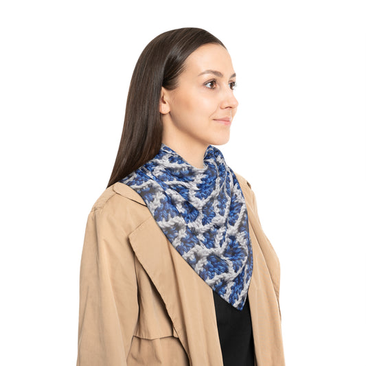 Blueberry Blue Crochet, White Accents, Classic Textured Pattern - Poly Scarf