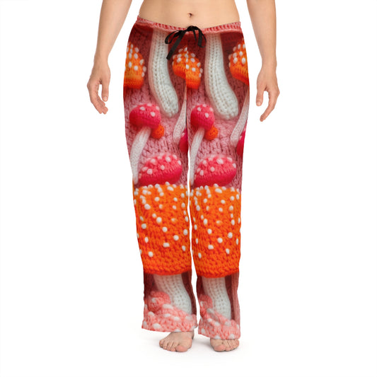 Mushroom Crochet, Enchanted Forest Design, Earthy Fungi. Mystical Magic Woodland, Immerse in Nature - Women's Pajama Pants (AOP)