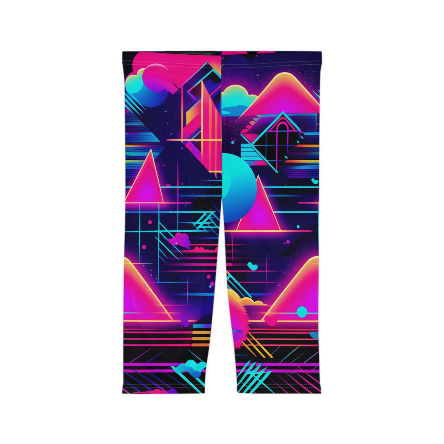 80s Synthwave Retro-Futuristic Inspired Pattern Design Women’s Capri Leggings (AOP)