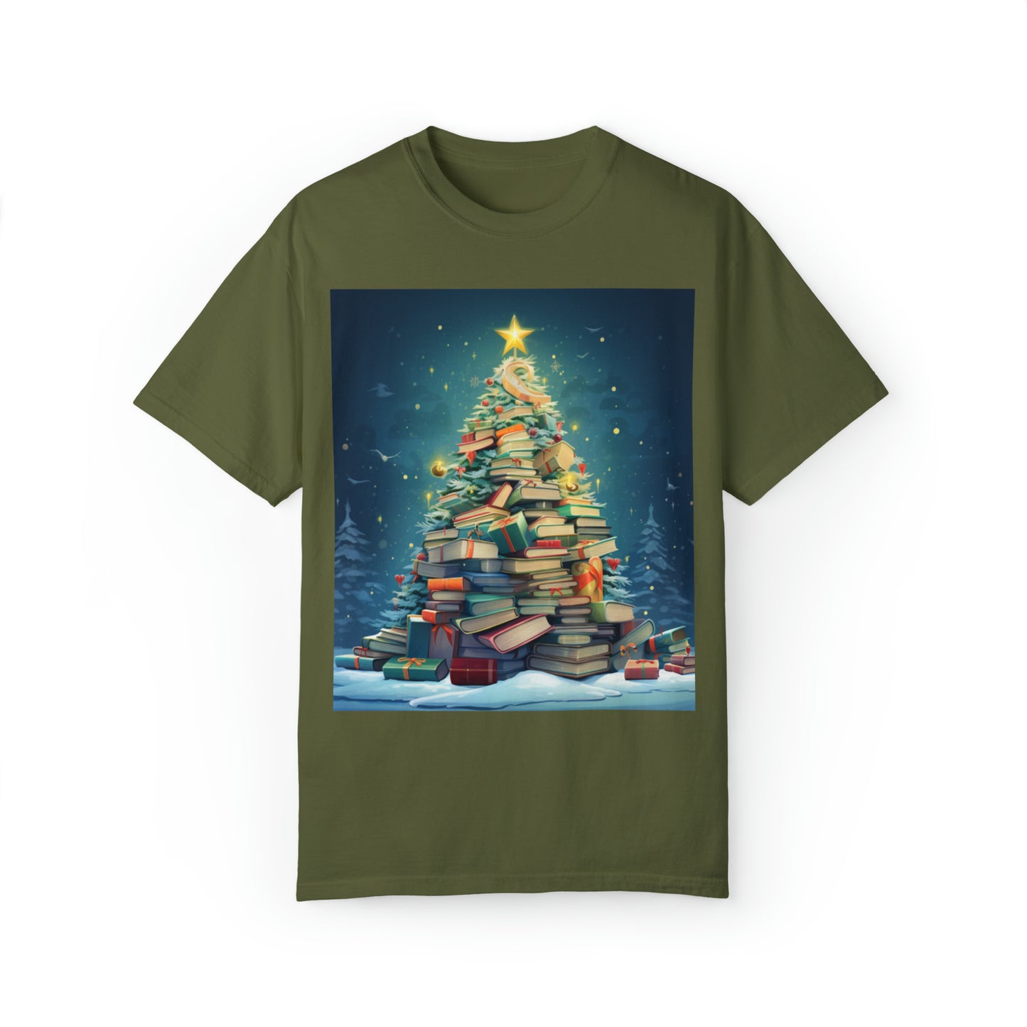 Book Worm Club Christmas Tree Seasonal Winter Holiday - Unisex Garment-Dyed T-shirt