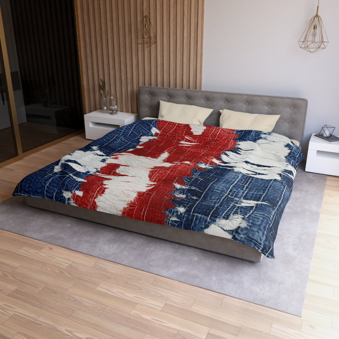 Patriotic Red, White & Blue: Distressed Denim-Style, Torn Fabric - Microfiber Duvet Cover