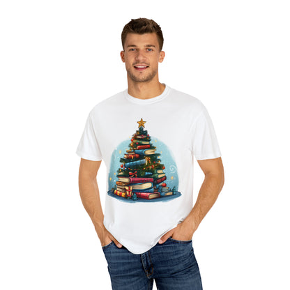 Book Lover Christmas Tree, Gift For Readers - Unisex Garment-Dyed T-shirt