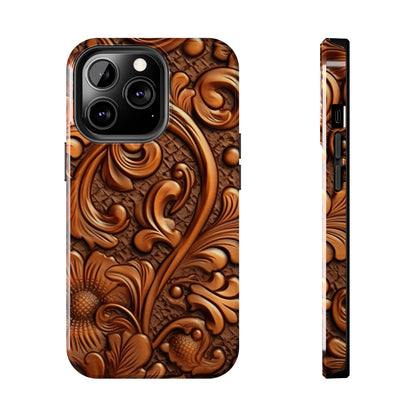 Leather Flower Cognac Classic Brown Timeless American Cowboy Design - Tough Phone Cases