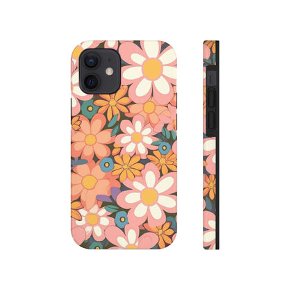 Groovy 1960s 1970s Pink & Orange Daisy Mod Floral - Tough Phone Cases