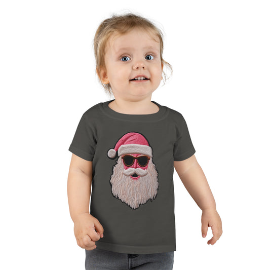 Cool Santa Patch, diseño navideño rosa, emblema navideño de moda - Camiseta para niños pequeños