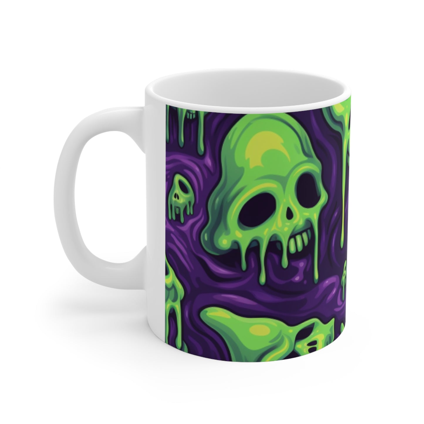 Patrón de terror aterrador de esqueletos verdes de calavera de limo de Halloween - Taza de cerámica 11oz