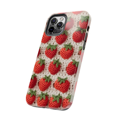 Strawberry Traditional Japanese, Crochet Craft, Fruit Design, Red Berry Pattern - Tough Phone Cases