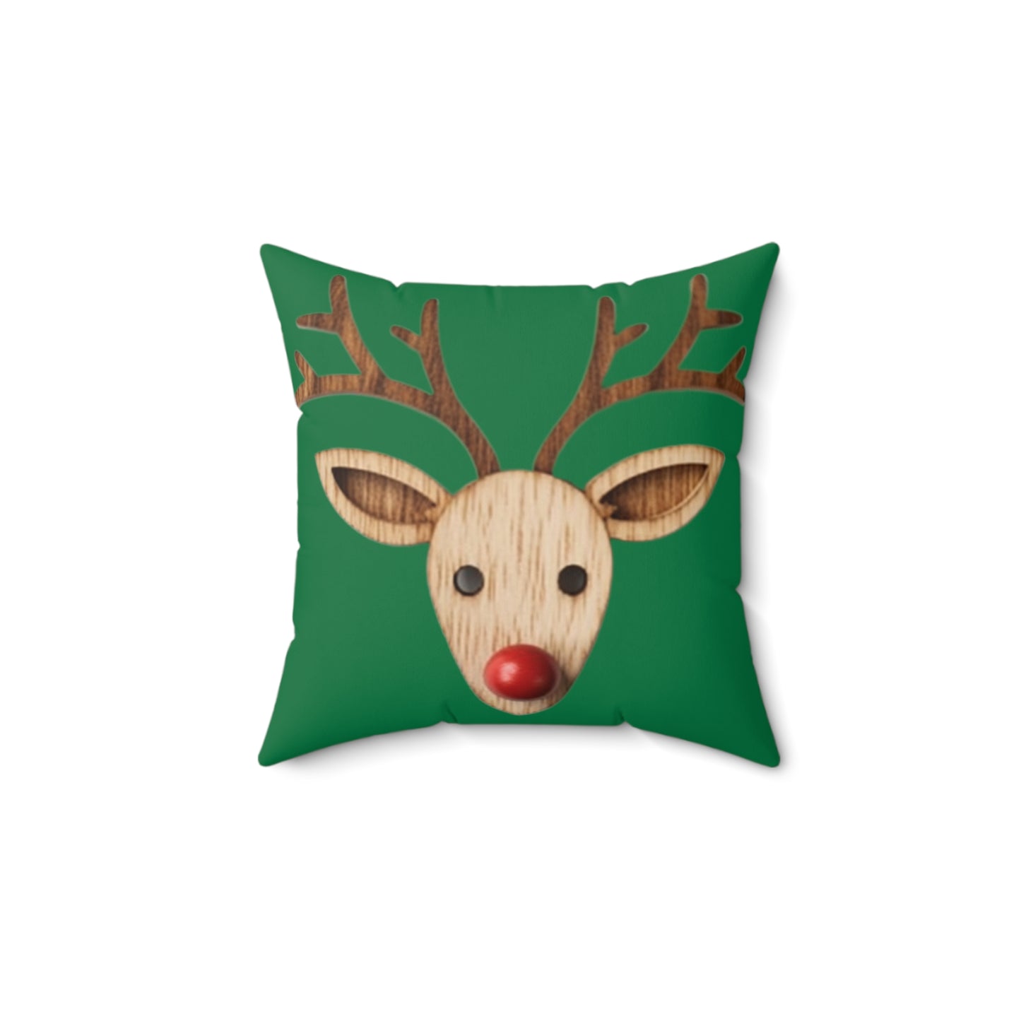 Nariz de reno rojo Navidad clásica temporada de invierno - Verde - Almohada cuadrada de poliéster hilado