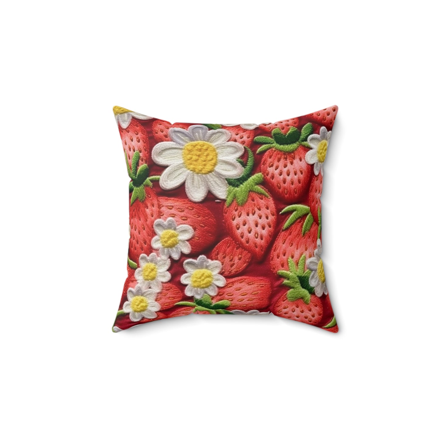 Strawberry Strawberries Embroidery Design - Fresh Pick Red Berry Sweet Fruit - Spun Polyester Square Pillow