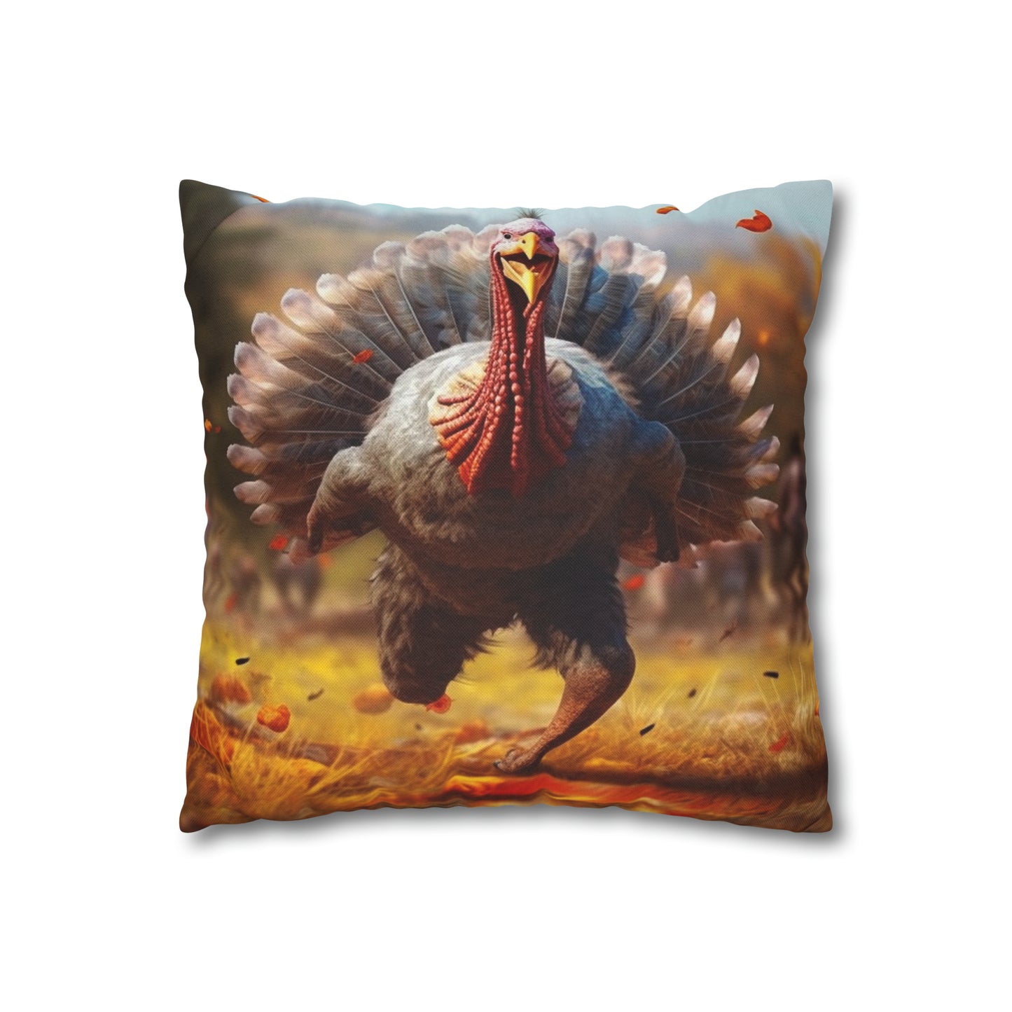 Thanksgiving Trot Turkey Run Athlete Sprint Racer Holiday Feast Dinner - Spun Polyester Square Pillow Case