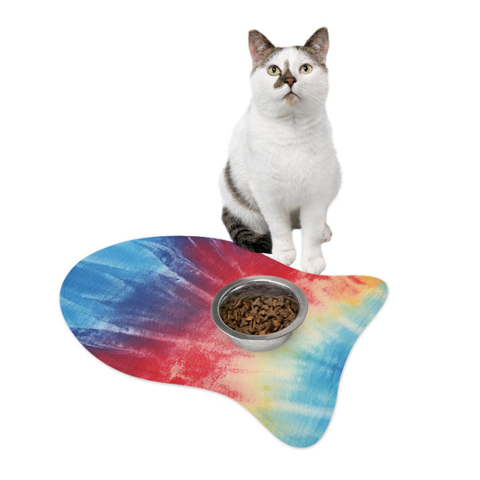 Rainbow Tie-Dye Denim: Vibrant Multi-Color, Fabric Design Spectacle - Dog & Pet Feeding Mats