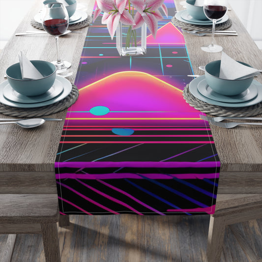 80s Synthwave Retro-Futuristic Inspired Pattern Design Table Runner (Cotton, Poly)