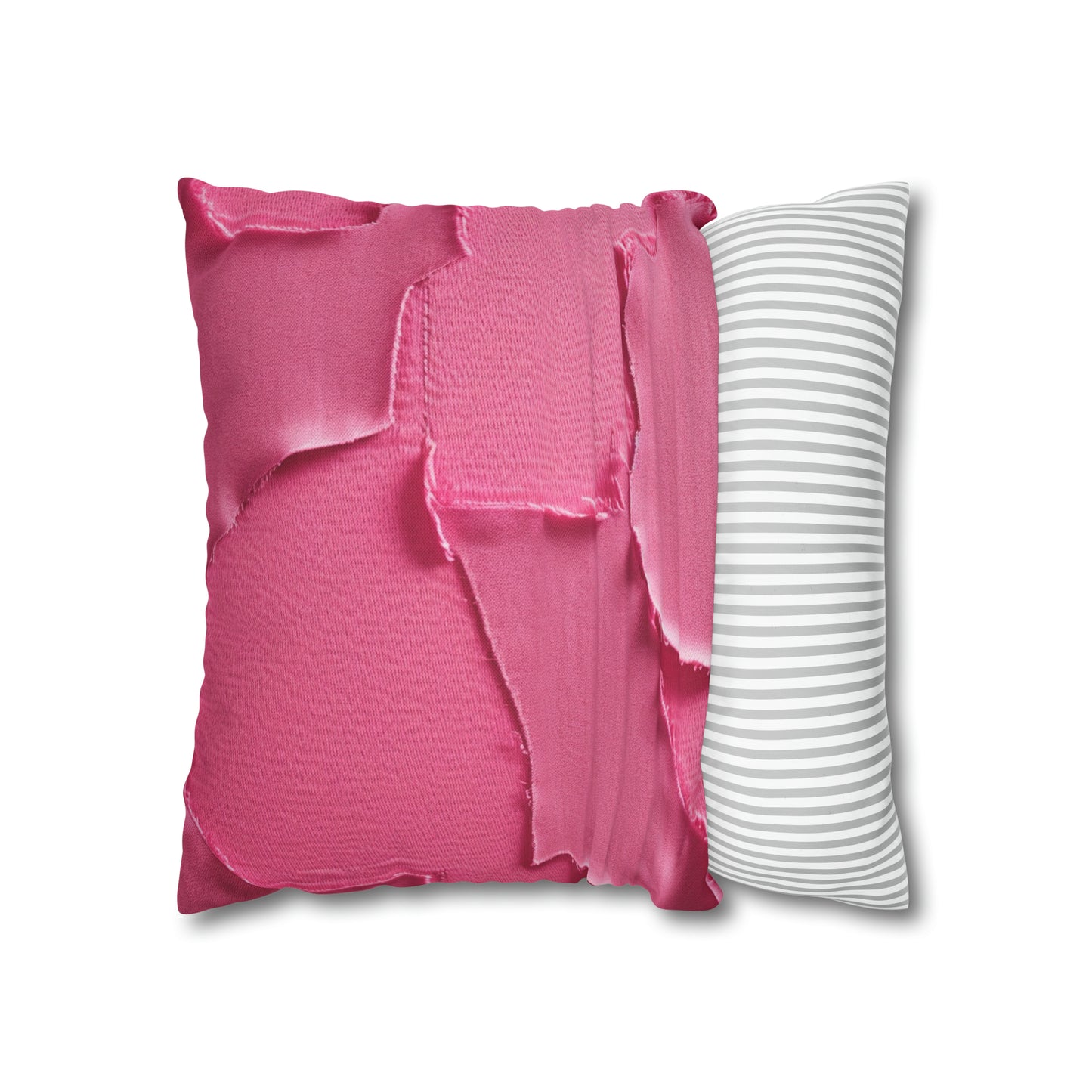 Distressed Neon Pink: Edgy, Ripped Denim-Inspired Doll Fabric - Spun Polyester Square Pillow Case