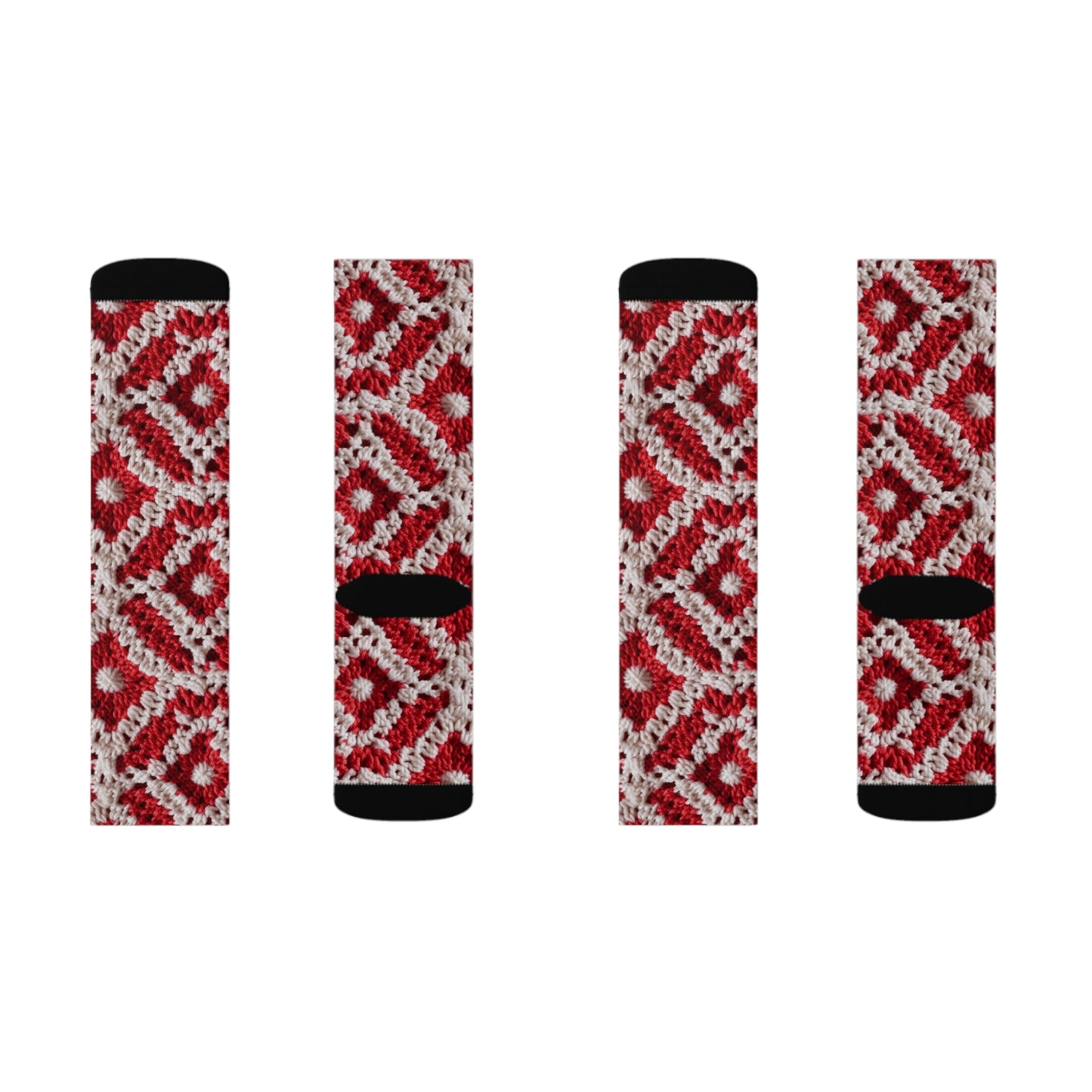 Warm Winter Red & White Crochet Knit: Cinematic Chic Texture Design - Sublimation Socks