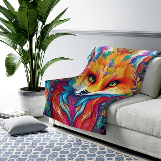 Vibrant & Colorful Fox Design - Unique and Eye-Catching - Sherpa Fleece Blanket