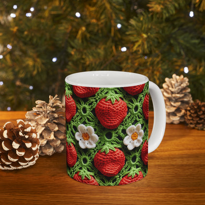 Strawberry Field Crochet - Forever Forest Greens - Fruit Berry Harvest Crop - Ceramic Mug 11oz