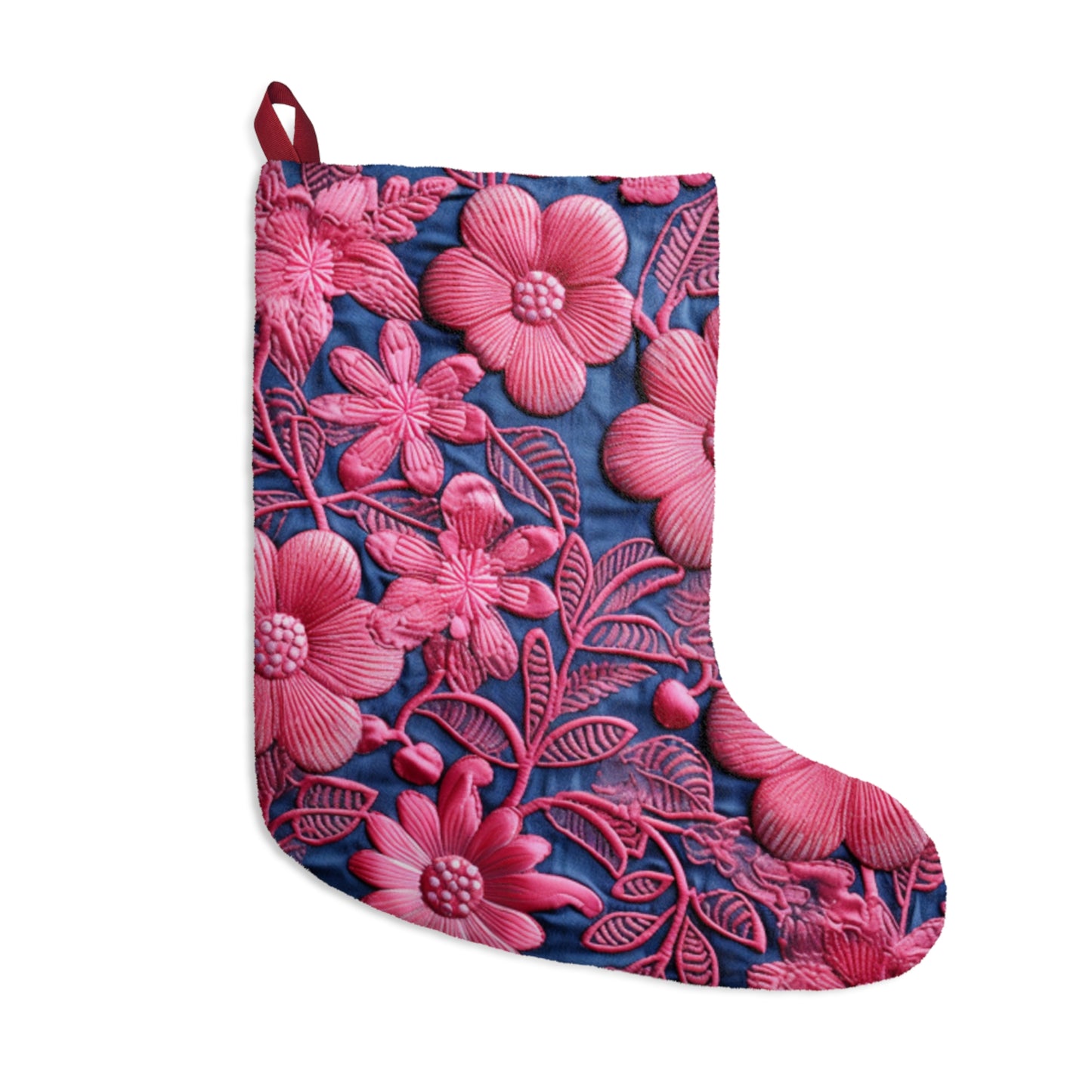 Denim Azul Muñeca Rosa Floral Bordado Estilo Tela Flores - Medias De Navidad 