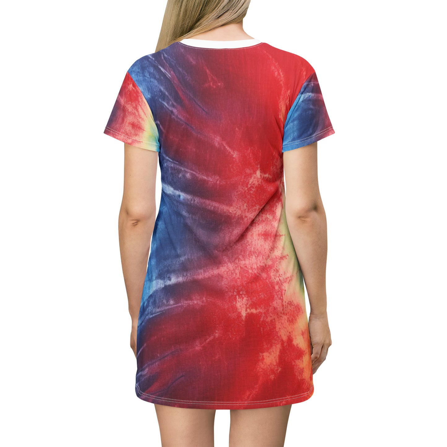 Denim Rainbow Tie-Dye: Espectáculo de diseño de tela multicolor vibrante - Vestido tipo camiseta (AOP) 