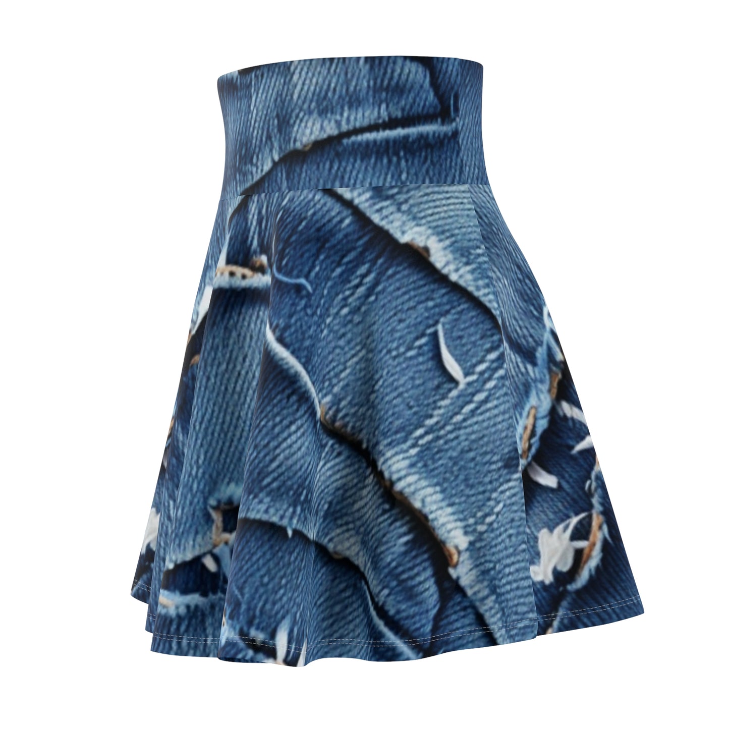 Midnight Blue Distressed Denim: Rugged, Torn & Stylish Design - Women's Skater Skirt (AOP)