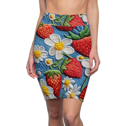 Orchard Berries: Juicy Sweetness from Nature's Garden - Fresh Strawberry Elegance - Women's Pencil Skirt (AOP)