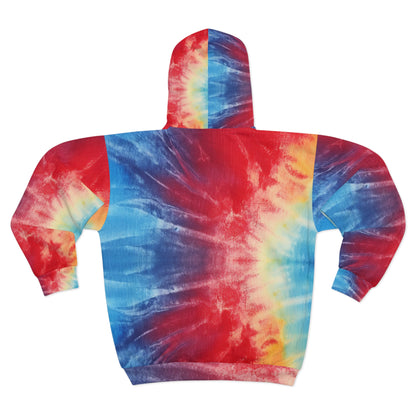 Rainbow Tie-Dye Denim: Vibrant Multi-Color, Fabric Design Spectacle - Unisex Zip Hoodie (AOP)