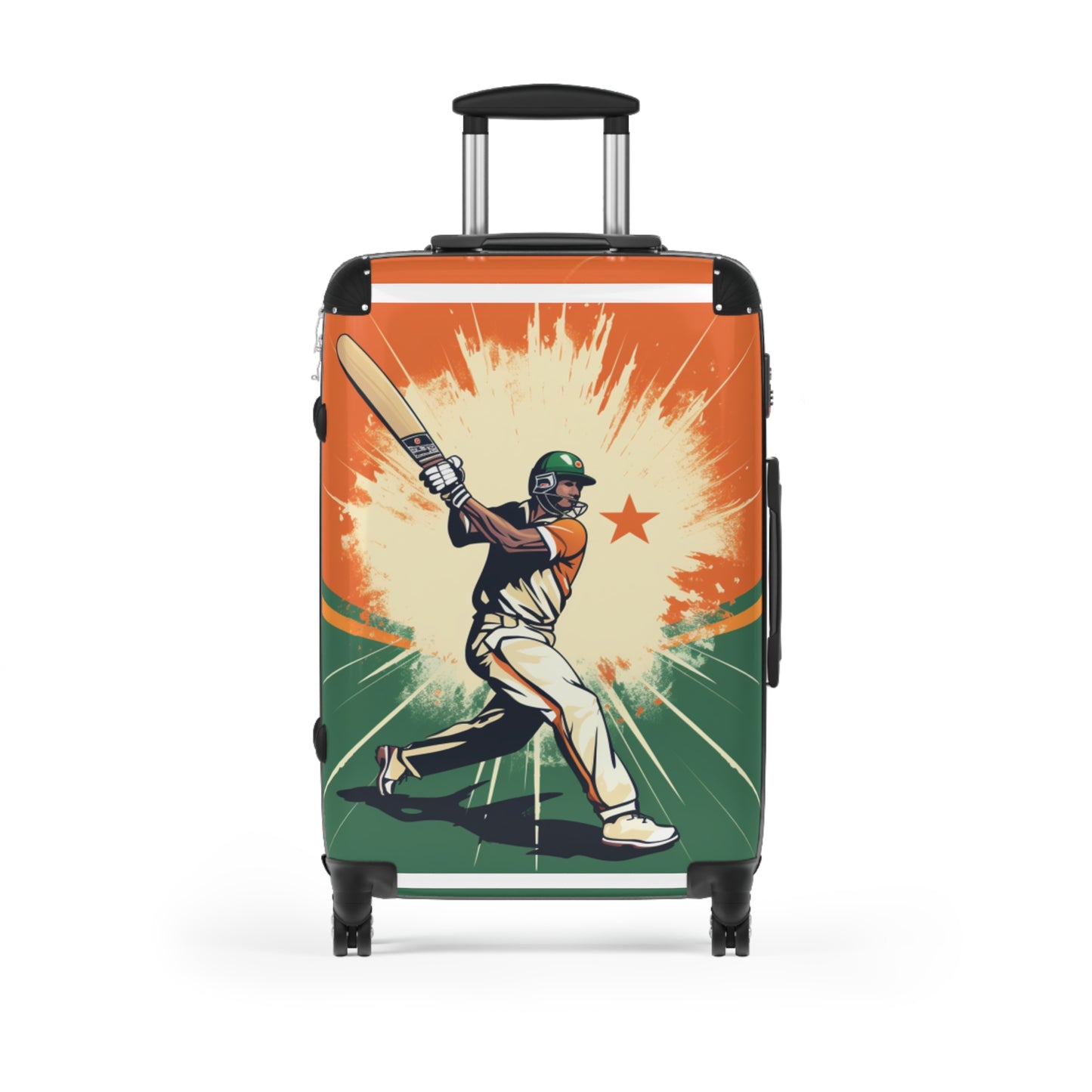 India Cricket Star: Batsman With Willow Bat, National Flag Style - Sport Game - Suitcase