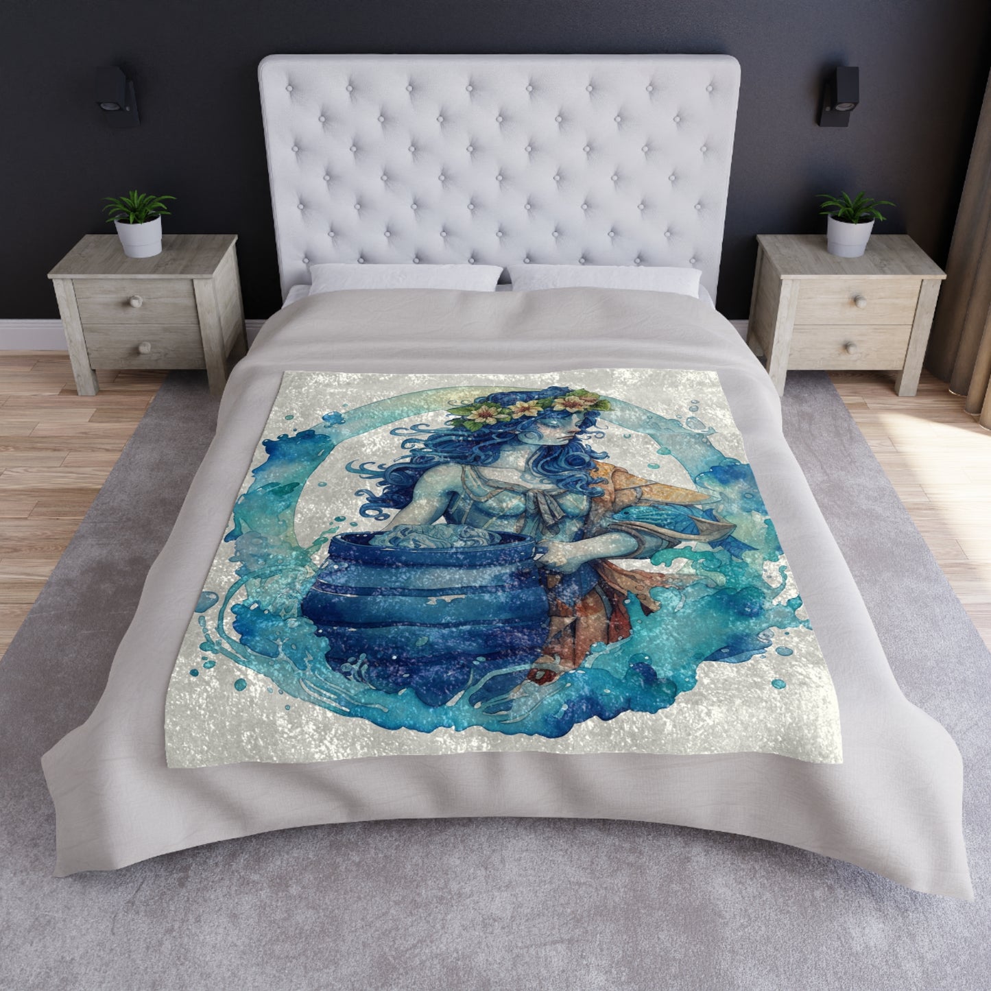 Artistic Aquarius Zodiac - Watercolor Water-Bearer Depiction - Crushed Velvet Blanket