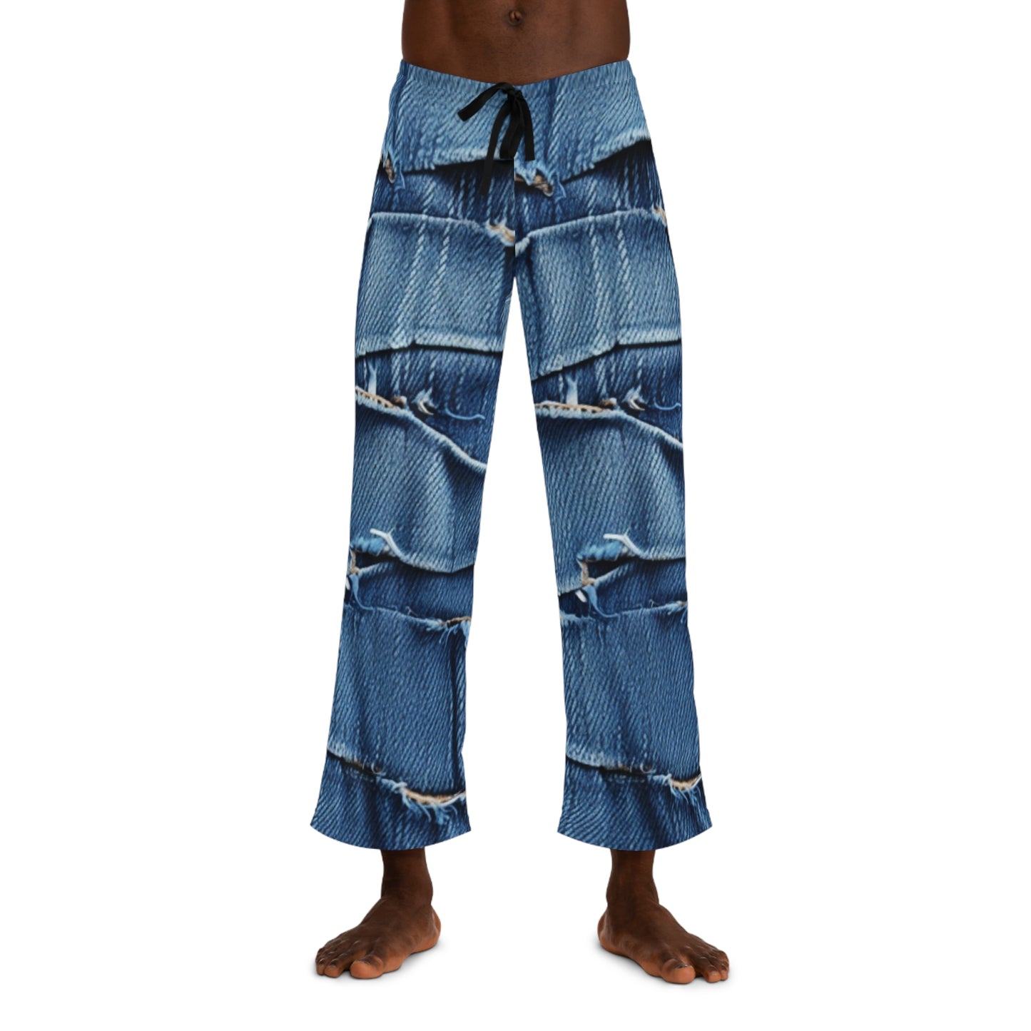 Midnight Blue Distressed Denim: Rugged, Torn & Stylish Design - Men's Pajama Pants (AOP)