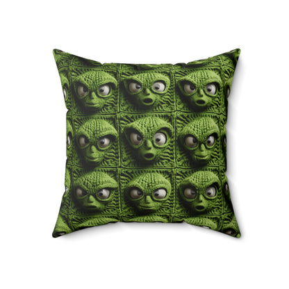 Alien Granny Square Crochet - Galacitc Space Sci fi Fantasy Theme - Spun Polyester Square Pillow