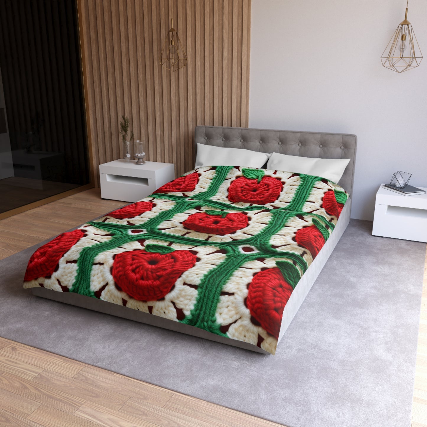 Apple Granny Square Crochet Pattern: Wild Fruit Tree, Delicious Red Design - Microfiber Duvet Cover