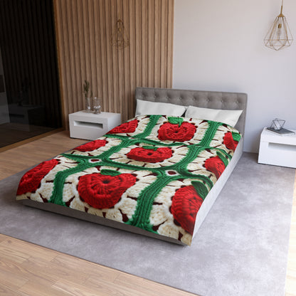 Apple Granny Square Crochet Pattern: Wild Fruit Tree, Delicious Red Design - Microfiber Duvet Cover