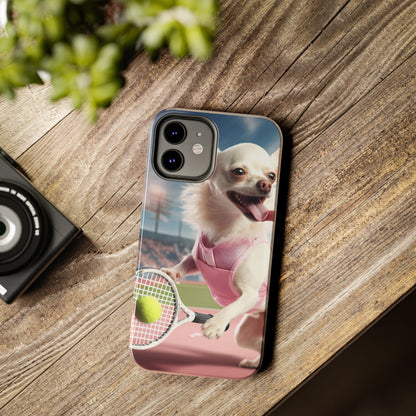 Chihuahua Tennis Ace: Dog Pink Outfit, Court Atheletic Sport Game - Tough Phone Cases