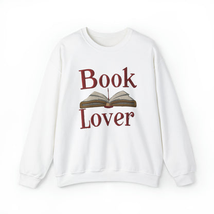 Open Book Embroidery Art: Book Lover Text for Avid Readers - Unisex Heavy Blend™ Crewneck Sweatshirt