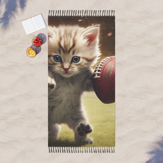 Football Kitty Fantasy: Feline Cat American Sport Quarterback - Boho Beach Cloth