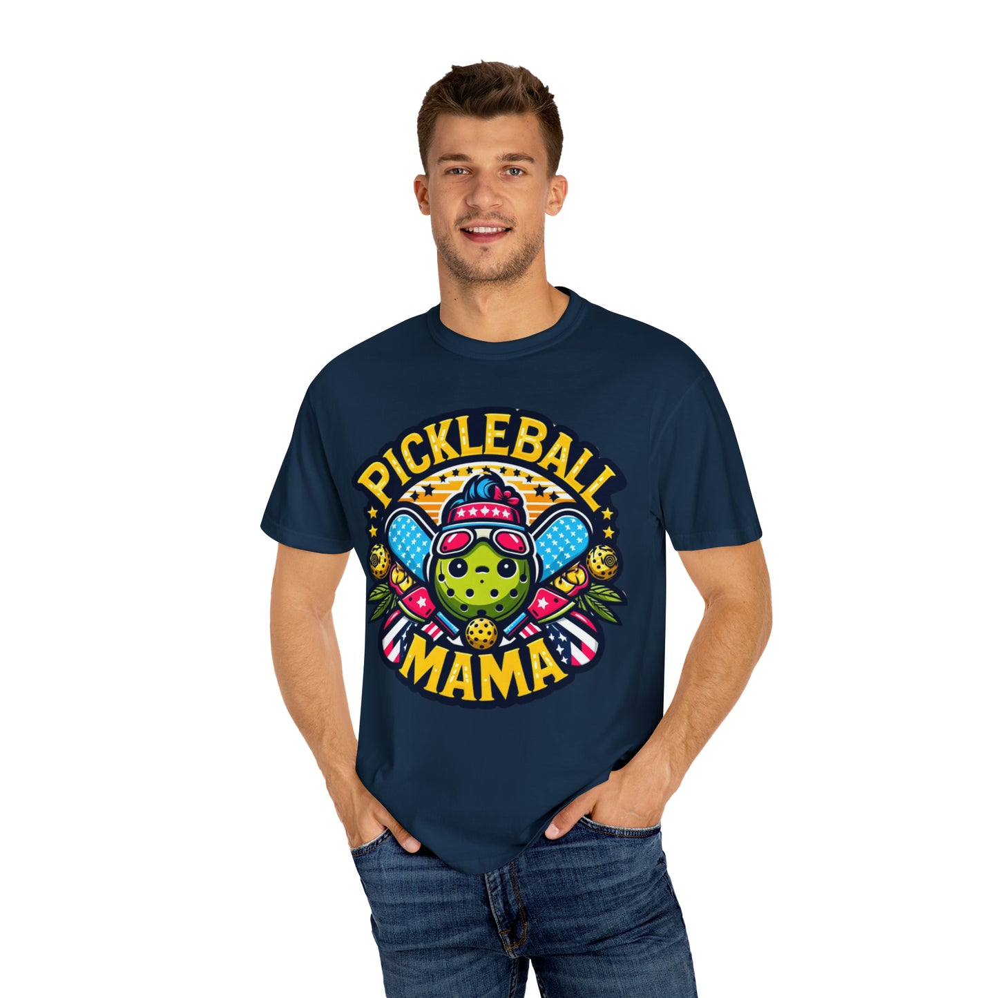 Pickleball Mama - Patriotic Sporty, Star-Spangled Athletic Graphic, Fun Pickleball Enthusiast - Unisex Garment-Dyed T-shirt