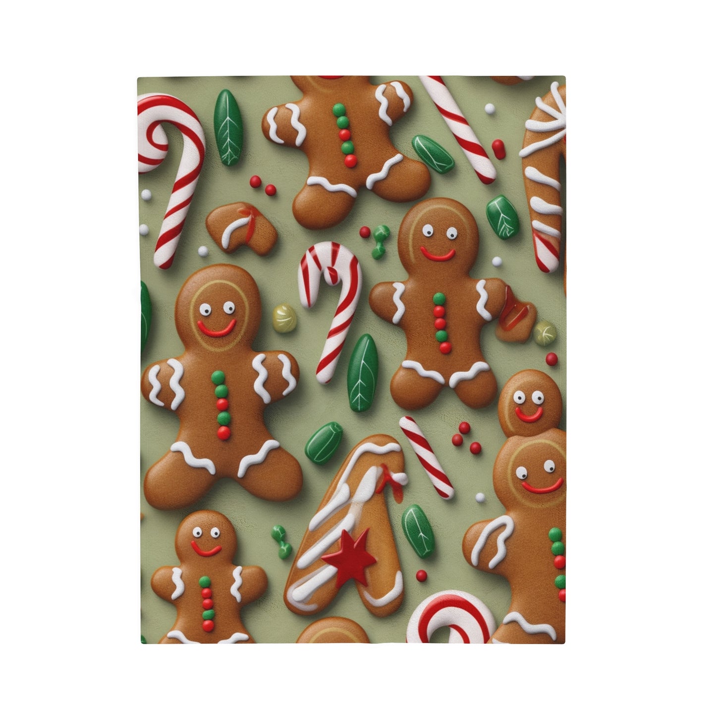 Gingerbread Man Christmas Cookie - Tree - Candy Cane - Velveteen Plush Blanket