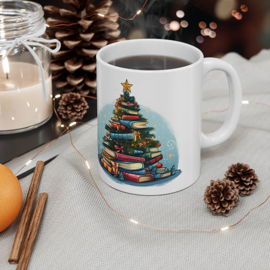 Árbol de Navidad amante del libro, regalo para lectores - Taza de cerámica 11oz